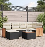 vidaXL 7-delige Loungeset met kussens poly rattan zwart