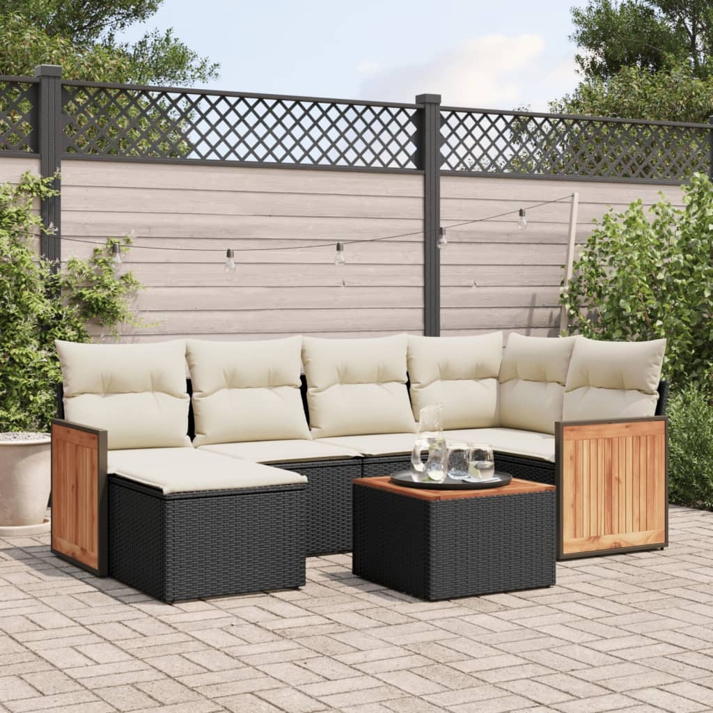 vidaXL 7-delige Loungeset met kussens poly rattan zwart