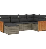 vidaXL 6-delige Loungeset met kussens poly rattan grijs