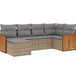 vidaXL 6-delige Loungeset met kussens poly rattan beige