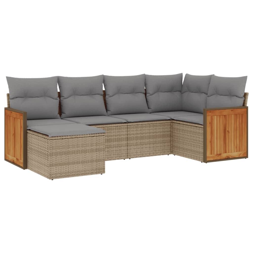 vidaXL 6-delige Loungeset met kussens poly rattan beige