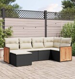 vidaXL 6-delige Loungeset met kussens poly rattan zwart