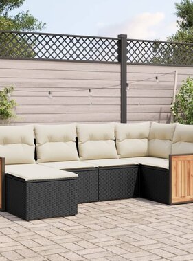 vidaXL 6-delige Loungeset met kussens poly rattan zwart