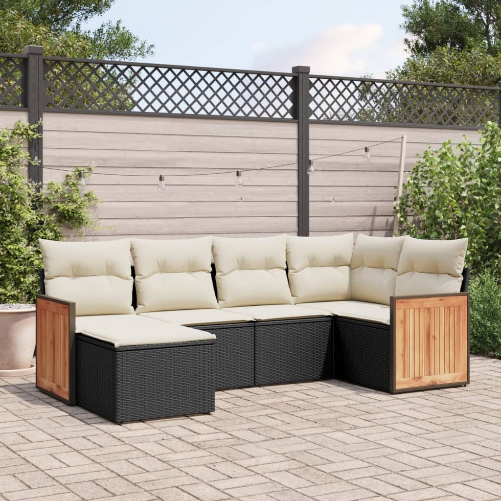 vidaXL 6-delige Loungeset met kussens poly rattan zwart