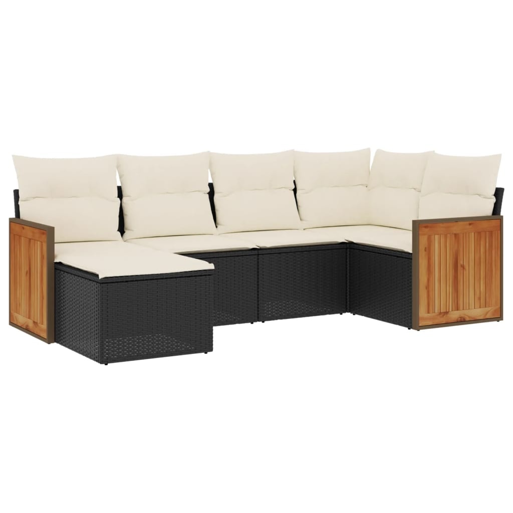 vidaXL 6-delige Loungeset met kussens poly rattan zwart