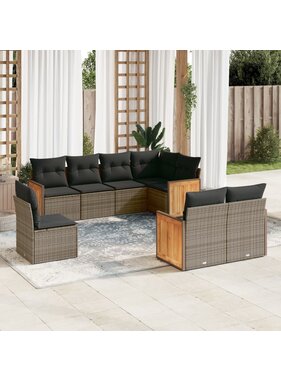 vidaXL 8-delige Loungeset met kussens poly rattan grijs