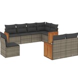 vidaXL 8-delige Loungeset met kussens poly rattan grijs