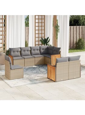 vidaXL 8-delige Loungeset met kussens poly rattan beige