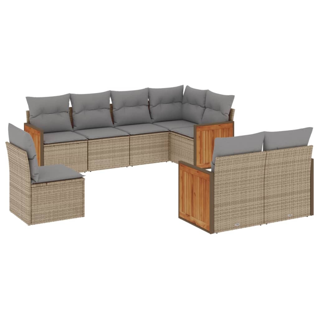 vidaXL 8-delige Loungeset met kussens poly rattan beige