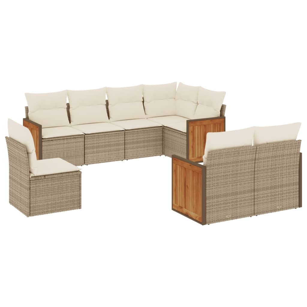 vidaXL 8-delige Loungeset met kussens poly rattan beige