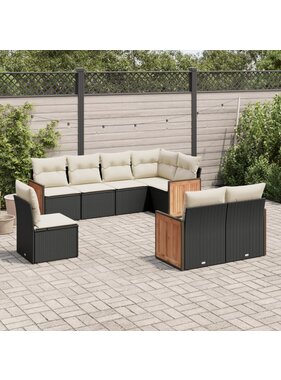 vidaXL 8-delige Loungeset met kussens poly rattan zwart