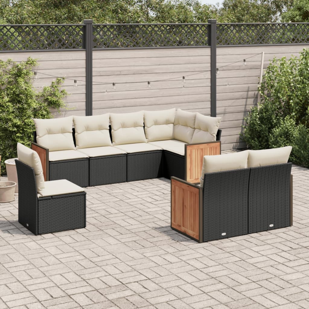 vidaXL 8-delige Loungeset met kussens poly rattan zwart