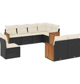 vidaXL 8-delige Loungeset met kussens poly rattan zwart