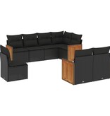 vidaXL 8-delige Loungeset met kussens poly rattan zwart