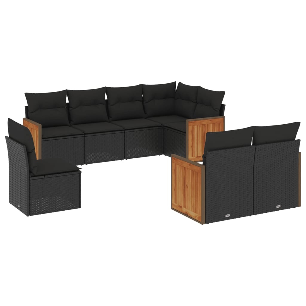 vidaXL 8-delige Loungeset met kussens poly rattan zwart