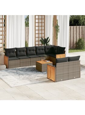 vidaXL 9-delige Loungeset met kussens poly rattan grijs