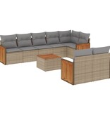 vidaXL 9-delige Loungeset met kussens poly rattan beige