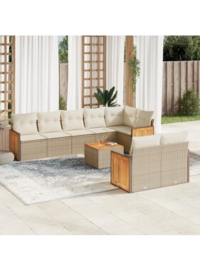 vidaXL 9-delige Loungeset met kussens poly rattan beige