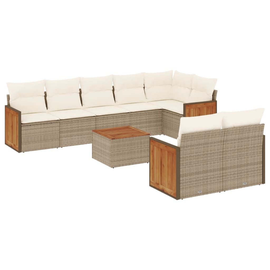 vidaXL 9-delige Loungeset met kussens poly rattan beige