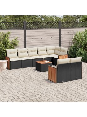 vidaXL 9-delige Loungeset met kussens poly rattan zwart