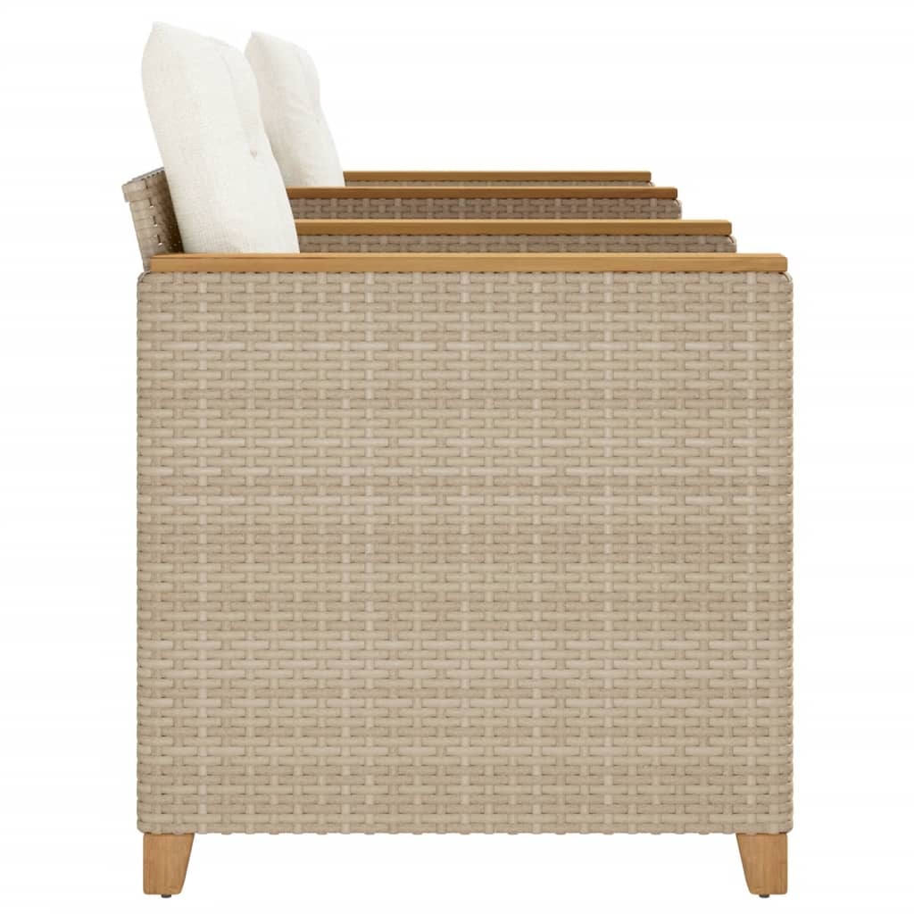 vidaXL 3-delige Bistroset met kussens poly rattan en acaciahout beige