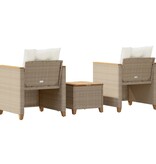 vidaXL 3-delige Bistroset met kussens poly rattan en acaciahout beige