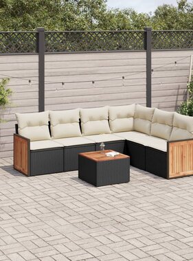 vidaXL 7-delige Loungeset met kussens poly rattan zwart