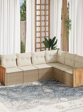 vidaXL 6-delige Loungeset met kussens poly rattan beige