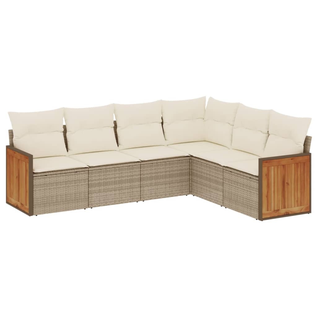 vidaXL 6-delige Loungeset met kussens poly rattan beige