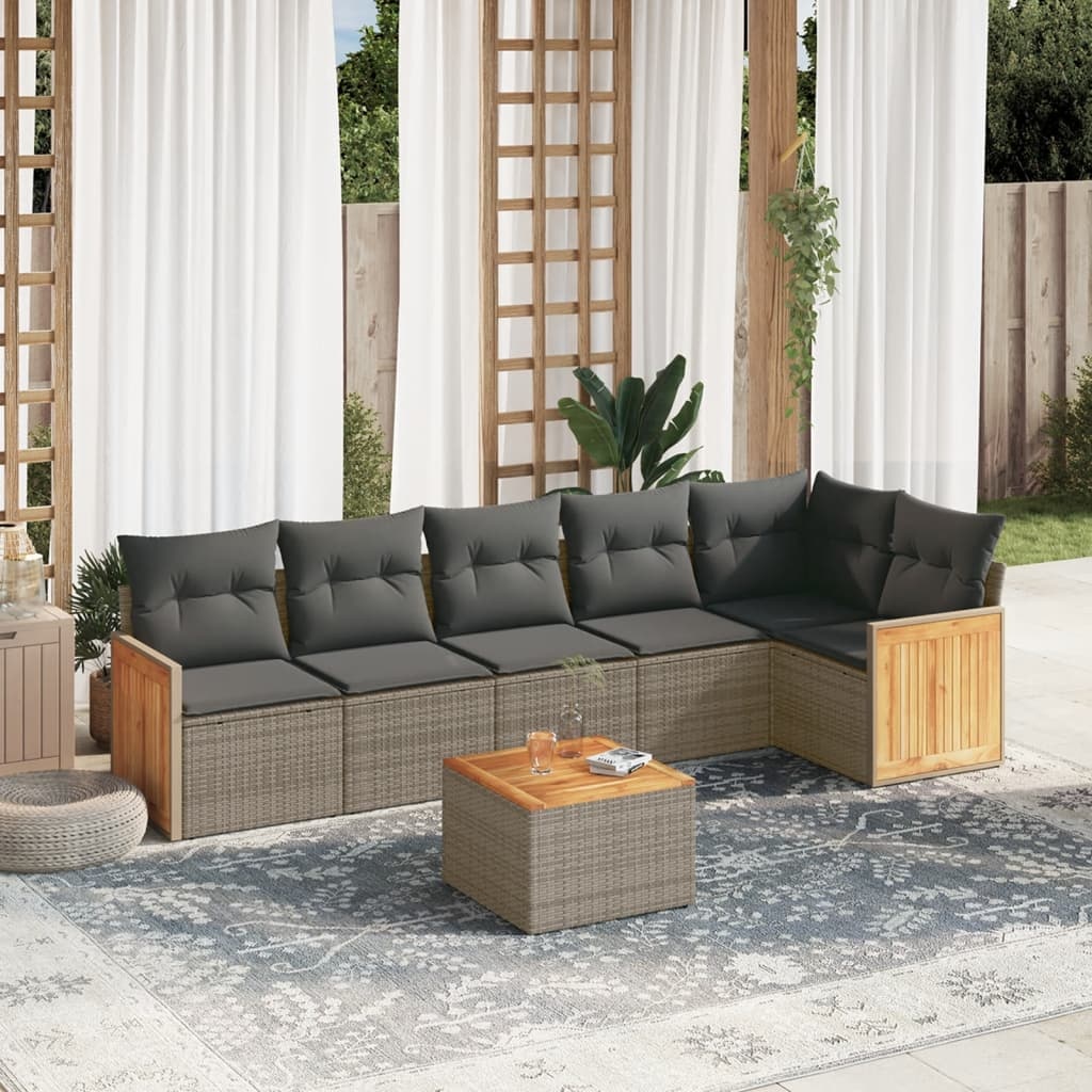 vidaXL 7-delige Loungeset met kussens poly rattan grijs