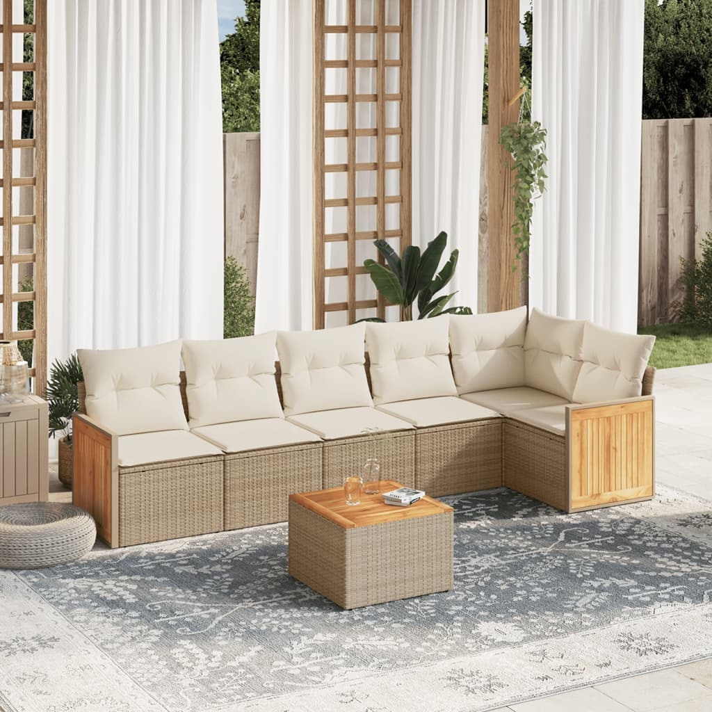 vidaXL 7-delige Loungeset met kussens poly rattan beige