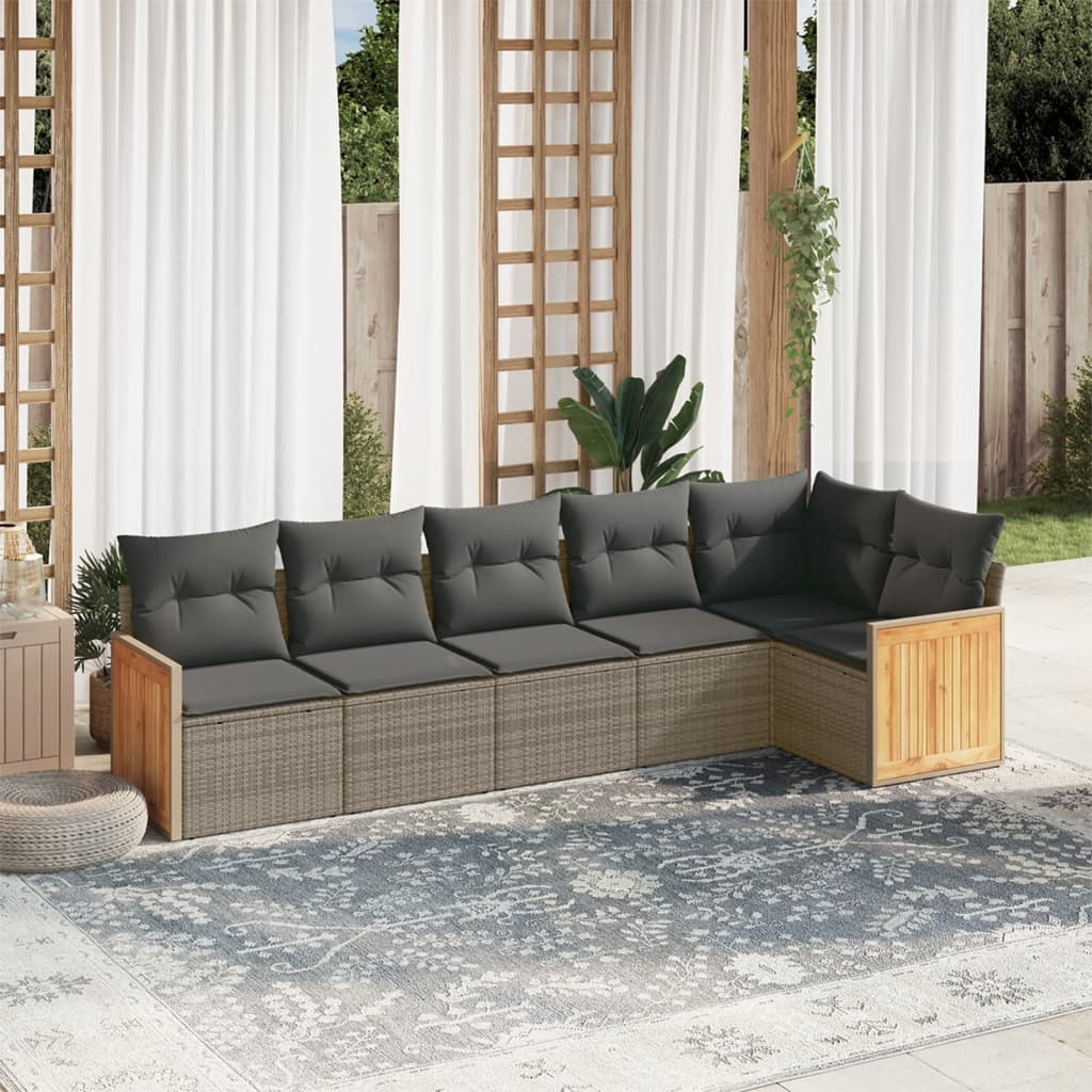 vidaXL 6-delige Loungeset met kussens poly rattan grijs