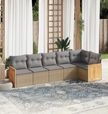 vidaXL 6-delige Loungeset met kussens poly rattan beige