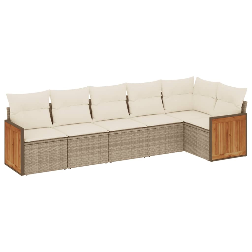 vidaXL 6-delige Loungeset met kussens poly rattan beige