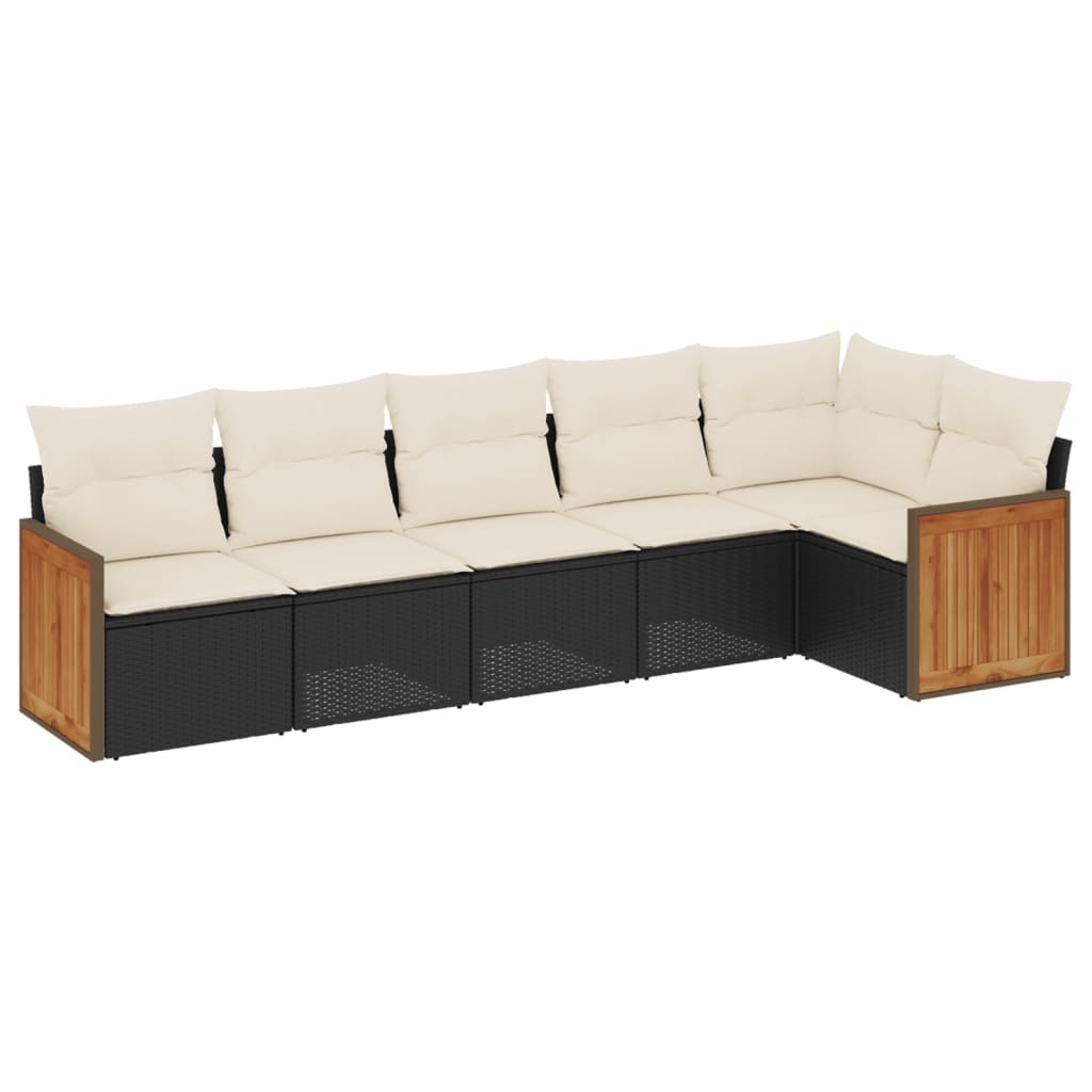 vidaXL 6-delige Loungeset met kussens poly rattan zwart