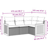 vidaXL 4-delige Loungeset met kussens poly rattan zwart