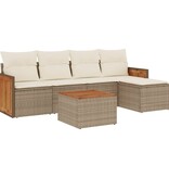 vidaXL 6-delige Loungeset met kussens poly rattan beige