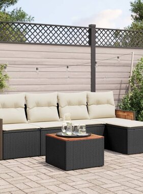 vidaXL 6-delige Loungeset met kussens poly rattan zwart