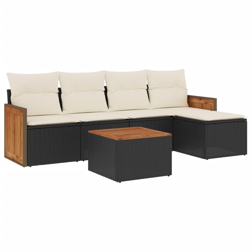 vidaXL 6-delige Loungeset met kussens poly rattan zwart