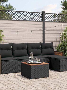 vidaXL 6-delige Loungeset met kussens poly rattan zwart