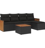 vidaXL 6-delige Loungeset met kussens poly rattan zwart