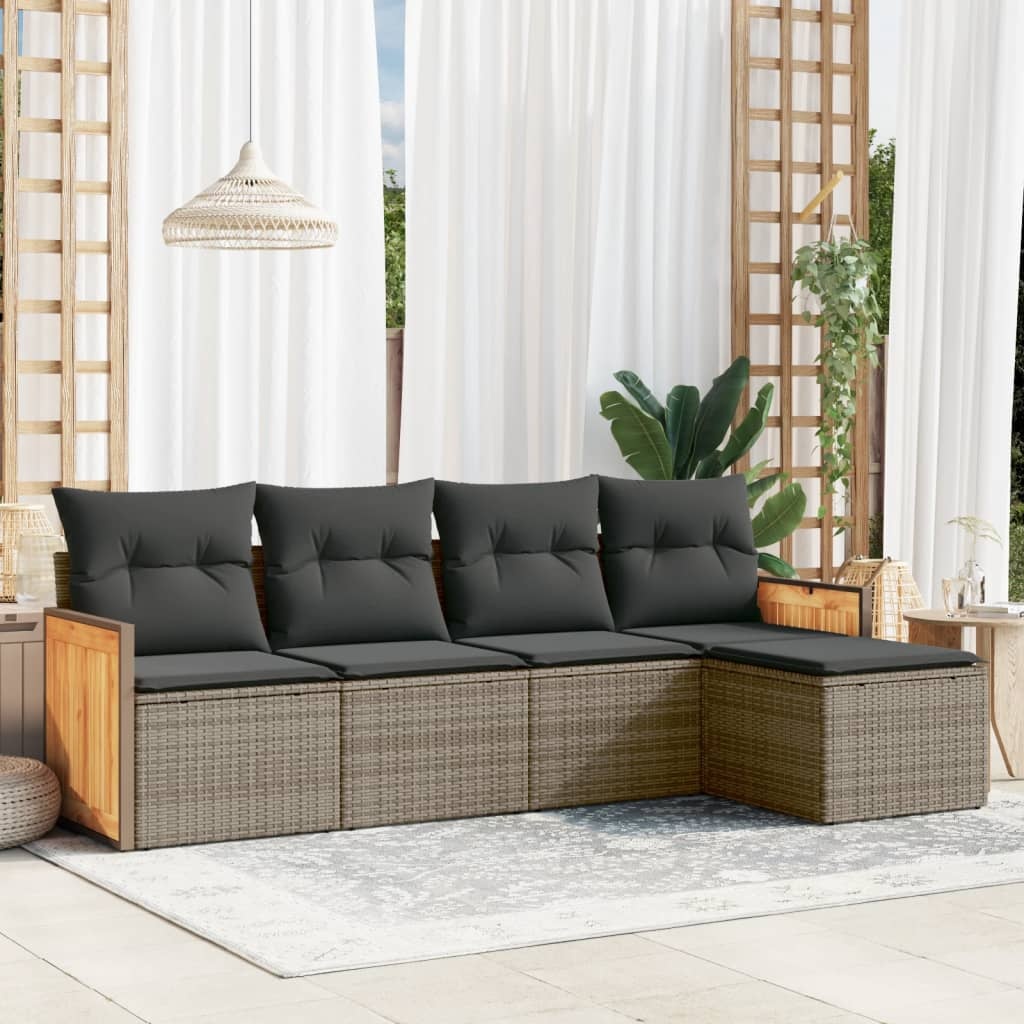 vidaXL 5-delige Loungeset met kussens poly rattan grijs