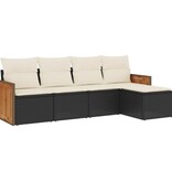 vidaXL 5-delige Loungeset met kussens poly rattan zwart