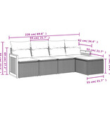 vidaXL 5-delige Loungeset met kussens poly rattan zwart