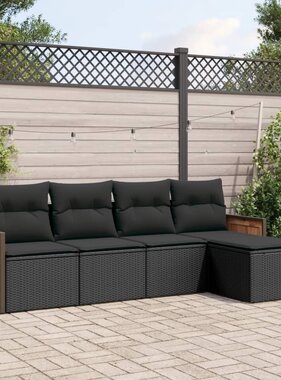 vidaXL 5-delige Loungeset met kussens poly rattan zwart