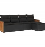 vidaXL 5-delige Loungeset met kussens poly rattan zwart