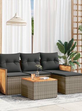 vidaXL 5-delige Loungeset met kussens poly rattan grijs