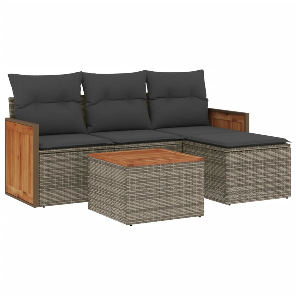 vidaXL 5-delige Loungeset met kussens poly rattan grijs