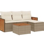 vidaXL 5-delige Loungeset met kussens poly rattan beige