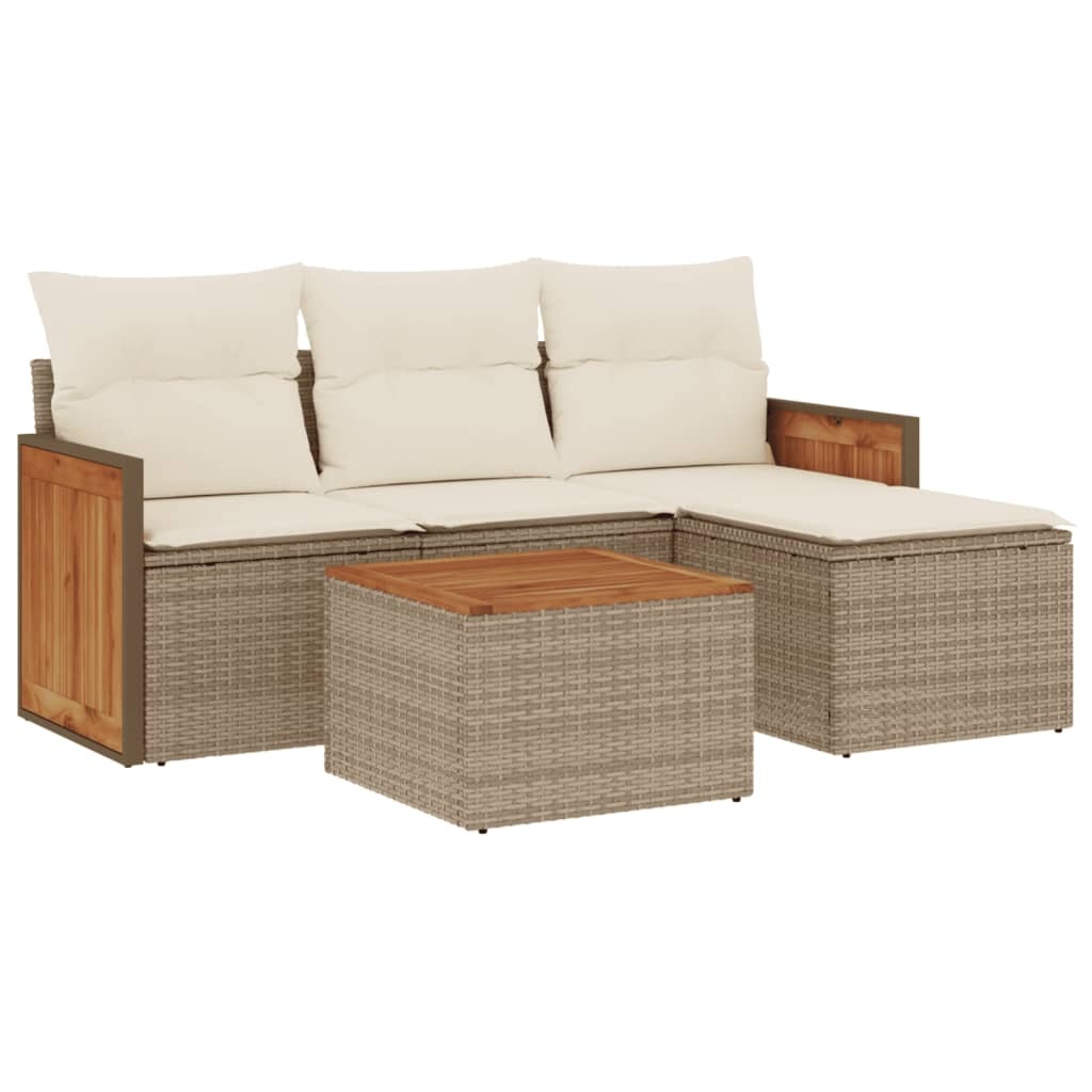 vidaXL 5-delige Loungeset met kussens poly rattan beige